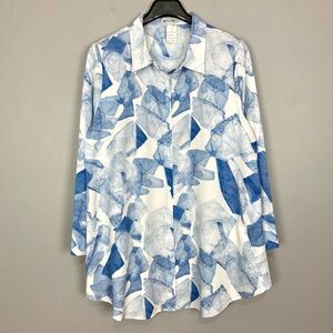 Spanner Abstract Art Printed Tunic Top Women’s Size XL Button Up Pockets Fluid